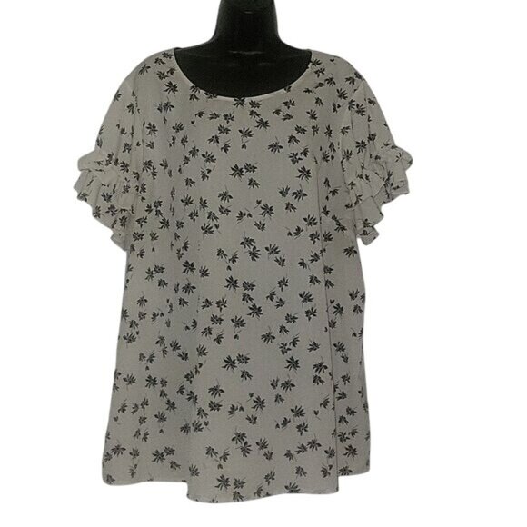 Lane Bryant Womens Plus Size 28 Ruffle Sleeve Floral Print Top Lightweight White - Picture 2 of 6
